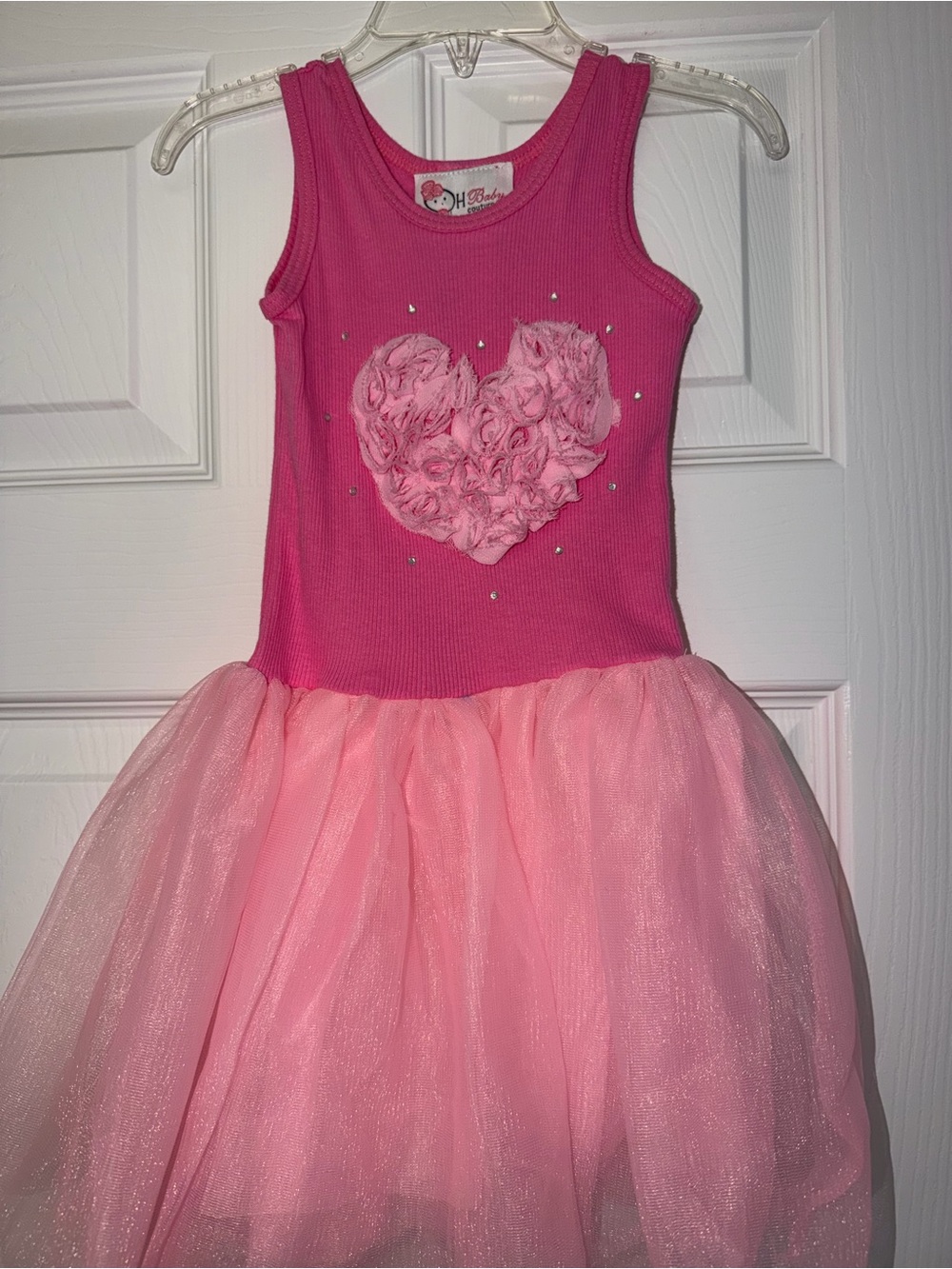 NWT OH Baby Couture Tutu Dress 12M Pink Heart Rosette Rhinestone Tulle $55